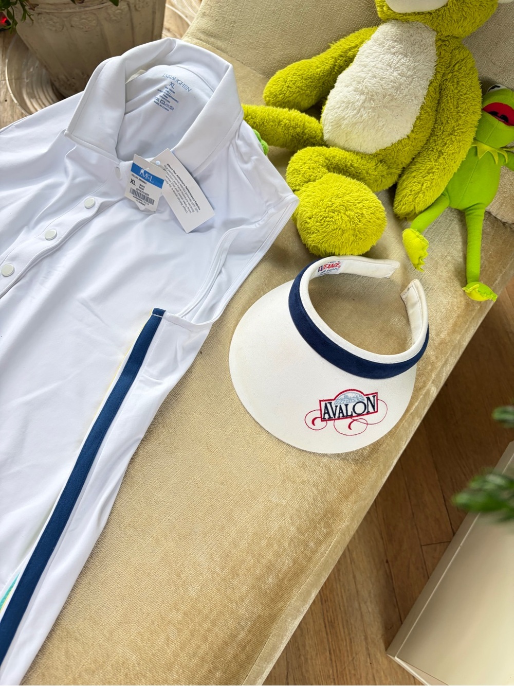 Avalon White Sun Visor with Navy Trim and Red Logo